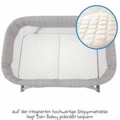 2-1 Beistellbett & Reisebett Side-By-Side ab Geburt - 6 Monate inkl. Matratze & Transporttasche - Fossil - Kollektion 2025