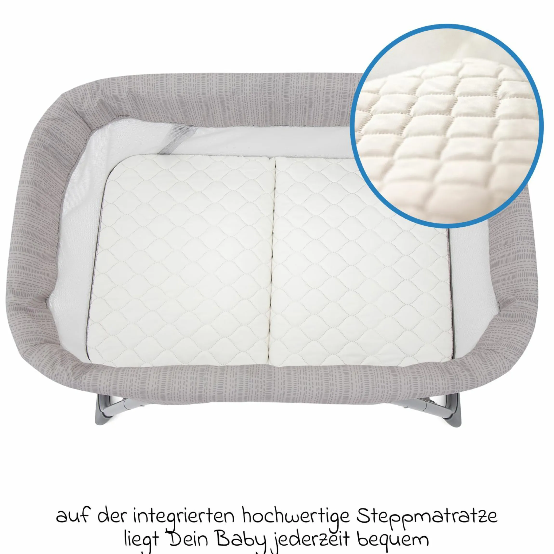 2-1 Beistellbett & Reisebett Side-By-Side ab Geburt - 6 Monate inkl. Matratze & Transporttasche - Fossil - Kollektion 2025