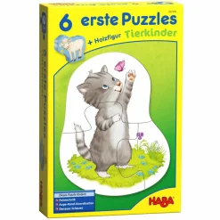 6 erste Puzzles - Tierkinder mit Spielfigur - 19 Teile