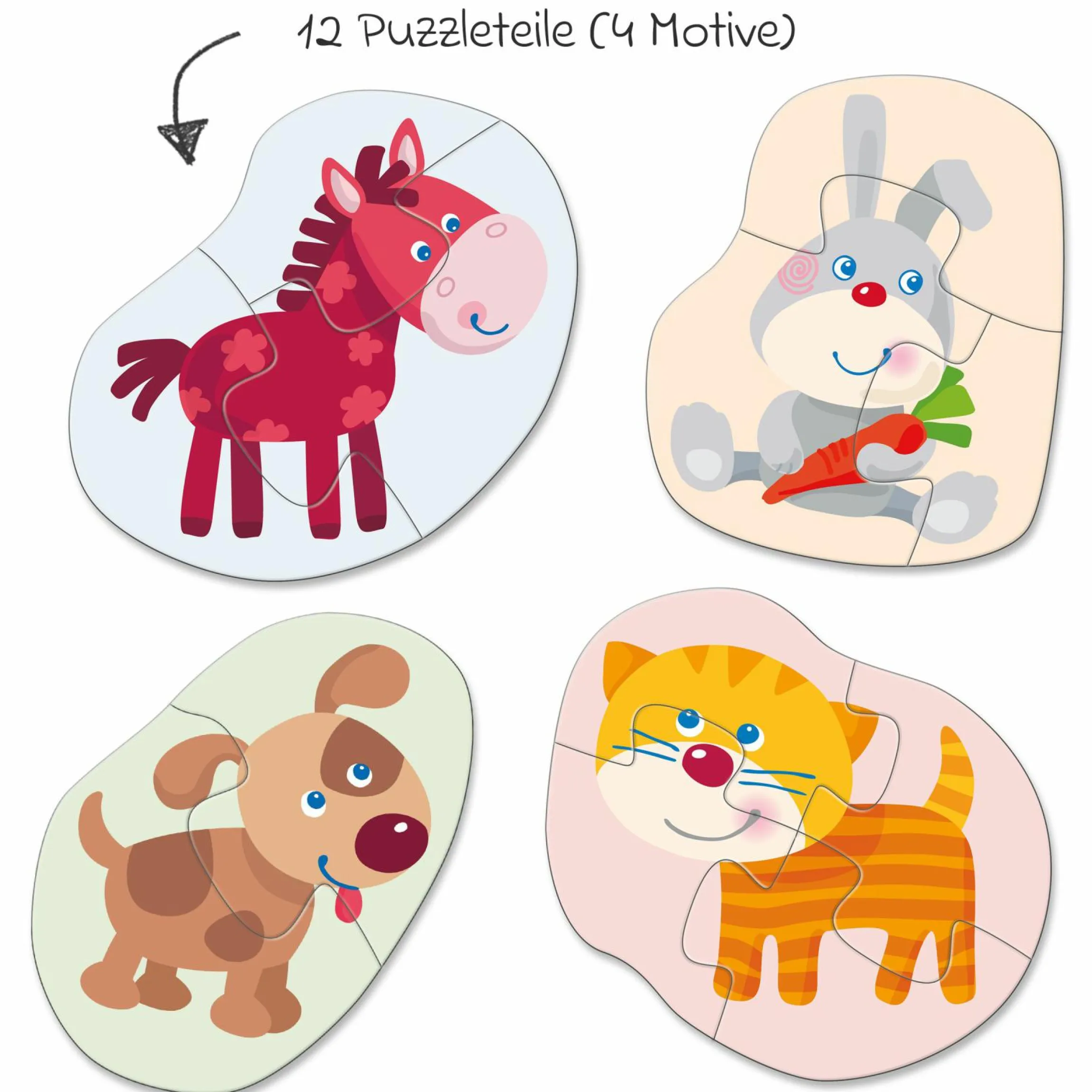 4 erste Puzzles – Tierkinder - 12 Teile