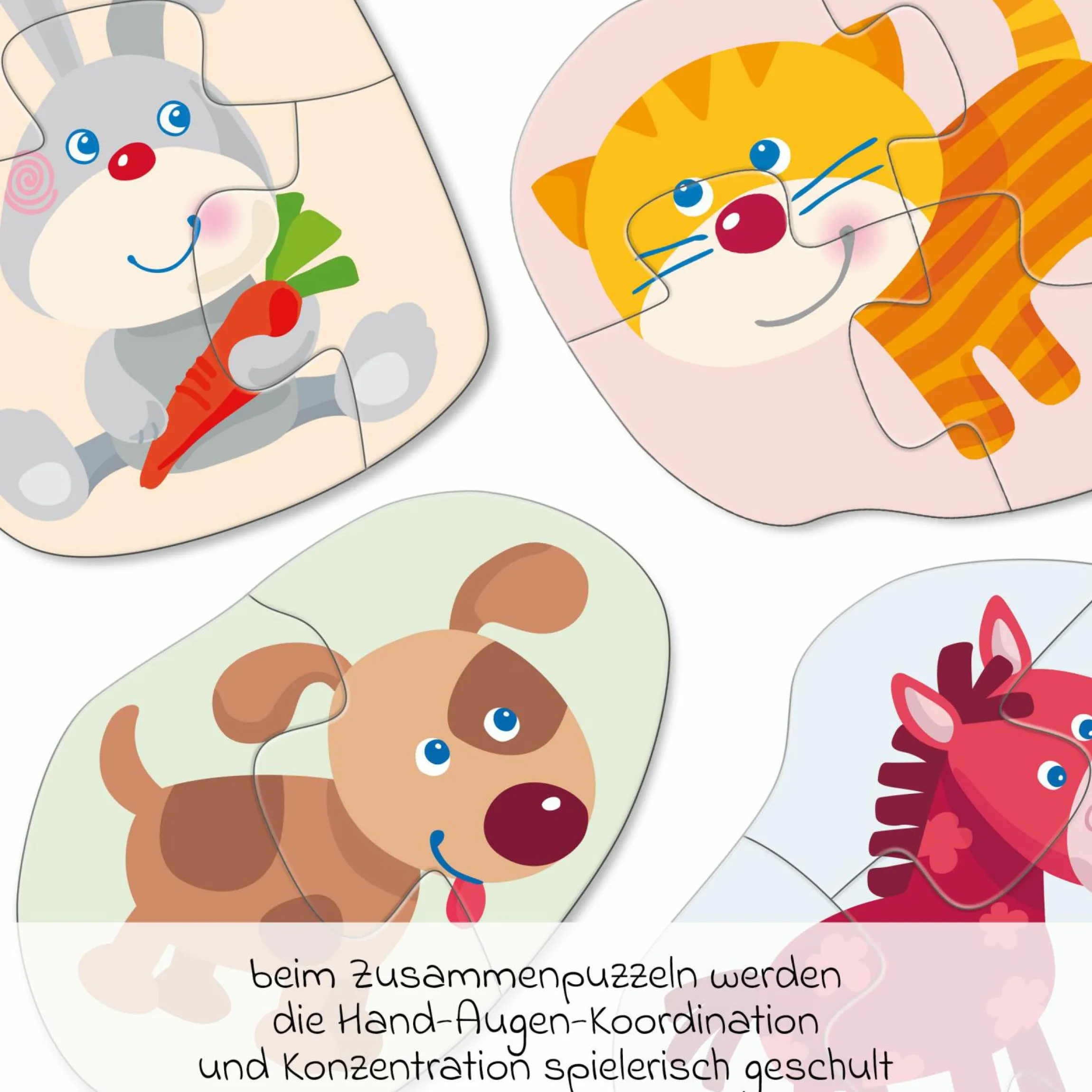 4 erste Puzzles – Tierkinder - 12 Teile