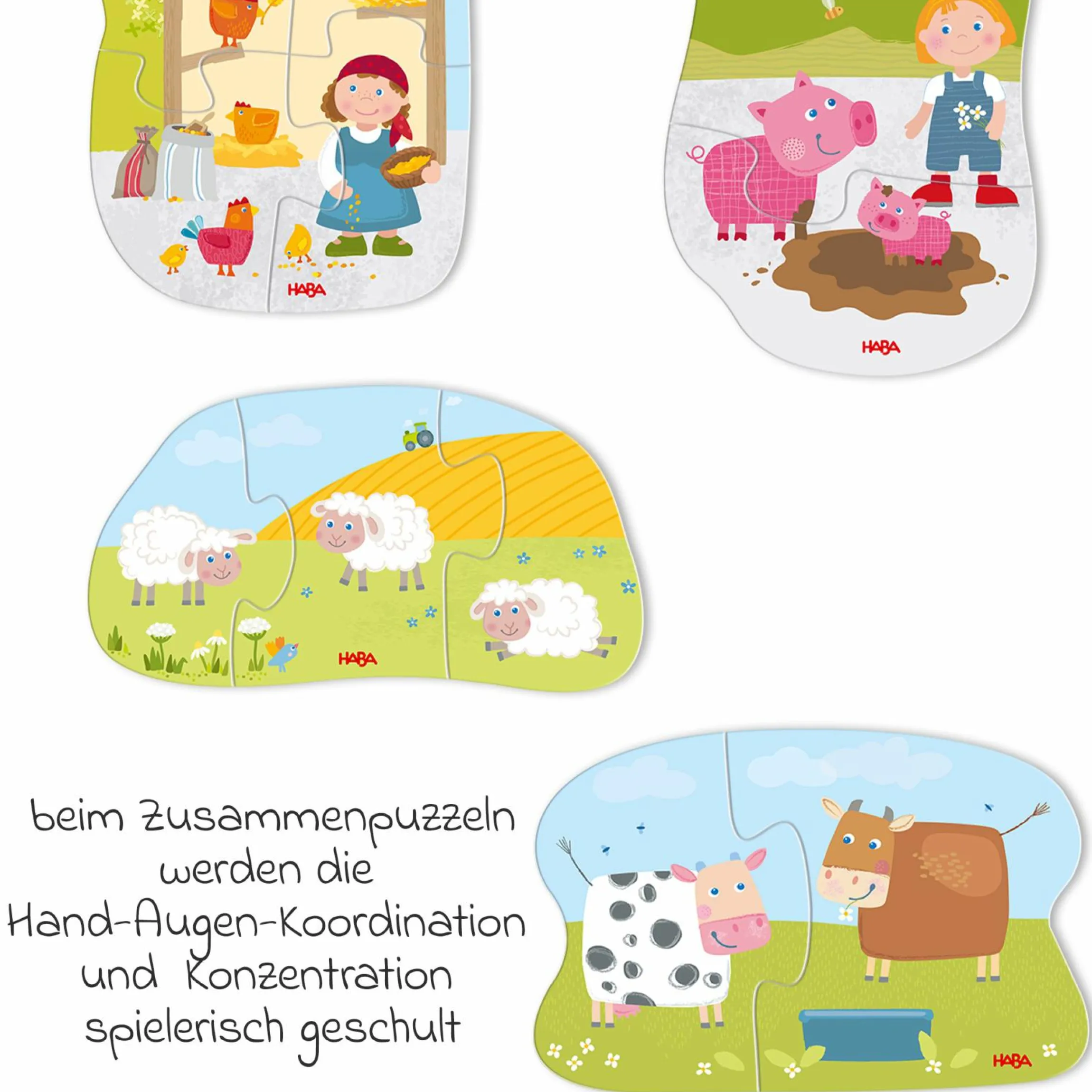 6 erste Puzzles mit Spielfigur - 24 Teile - Bauernhof