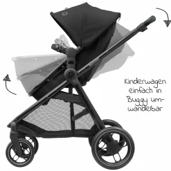 2 -in- 1 Kombi-Kinderwagen Zelia³ wendbarer Sitz & Wanne in einem, verstellbarer Schieber, 22 kg - Essential Black - Kollektion 2025