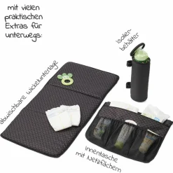 2 in 1 Wickelrucksack & Wickeltasche N°4 mit Wickelunterlage, Innentasche & Isolierbehälter - Schwarz - Kollektion 2024