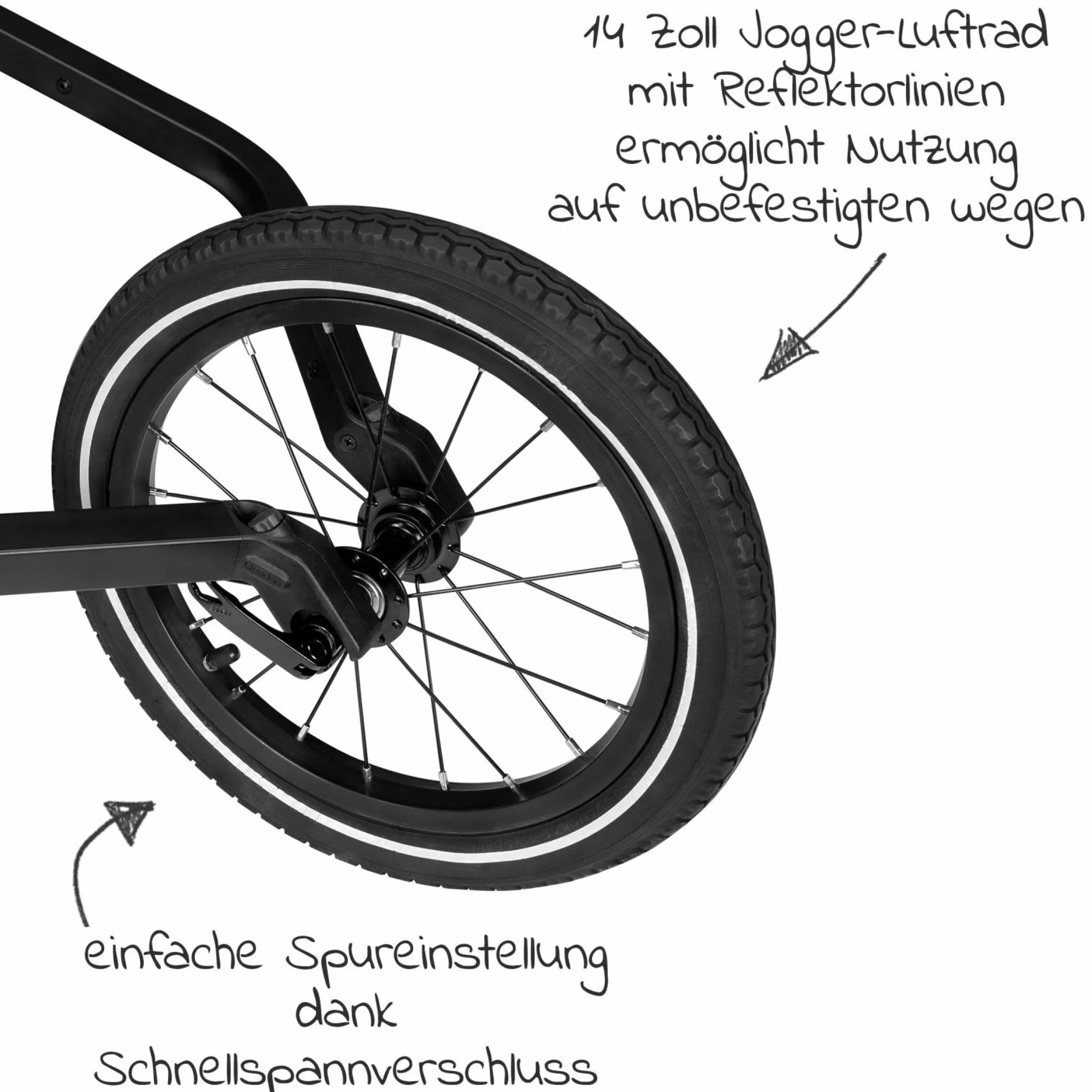 14" Joggerrad für Zweitsitzer inkl. Deichselaufnahme - Schwarz