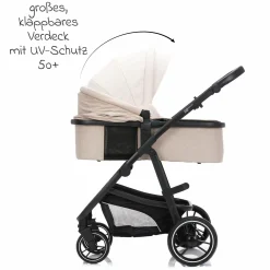 3-1 Kombi-Kinderwagen-Set Fill Jaguar mit Sportsitz, Babywanne mit Matratze, Babyschale, Wickeltasche mit Wickelauflage, Adapter, Regenschutz & Insektenschutz - Sand