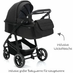 3-1 Kombi-Kinderwagen-Set Fill Jaguar mit Sportsitz, Babywanne mit Matratze, Babyschale, Wickeltasche mit Wickelauflage, Adapter, Regenschutz & Insektenschutz - Dunkelgrau Melange