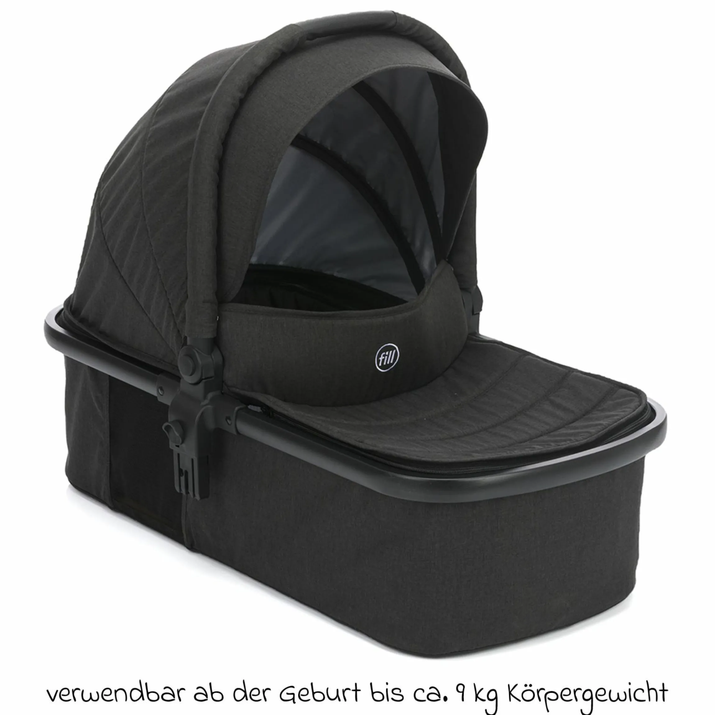 3-1 Kombi-Kinderwagen-Set Fill Jaguar mit Sportsitz, Babywanne mit Matratze, Babyschale, Wickeltasche mit Wickelauflage, Adapter, Regenschutz & Insektenschutz - Dunkelgrau Melange