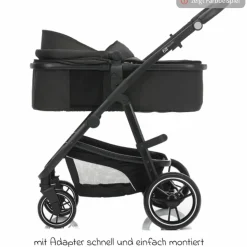 3-1 Kombi-Kinderwagen-Set Fill Jaguar mit Sportsitz, Babywanne mit Matratze, Babyschale, Wickeltasche mit Wickelauflage, Adapter, Regenschutz & Insektenschutz - Grün Melange
