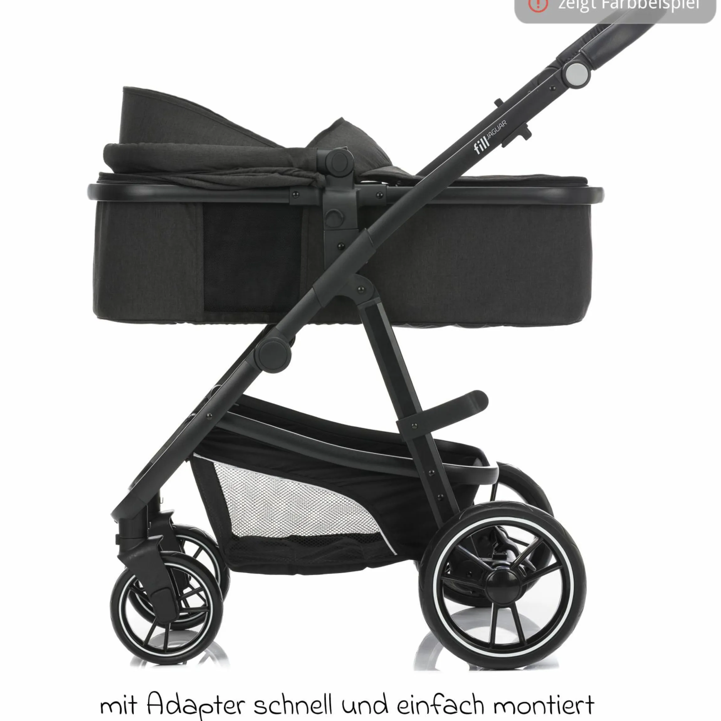 3-1 Kombi-Kinderwagen-Set Fill Jaguar mit Sportsitz, Babywanne & Matratze, Babyschale, Wickeltasche & Wickelauflage, Adapter, Getränkehalter, Regen- & Insektenschutz - Sand