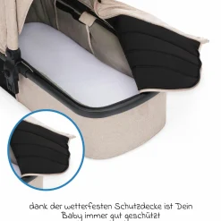 3-1 Kombi-Kinderwagen-Set Fill Jaguar mit Sportsitz, Babywanne & Matratze, Babyschale, Wickeltasche & Wickelauflage, Adapter, Getränkehalter, Regen- & Insektenschutz - Sand