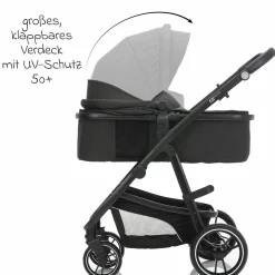 3-1 Kombi-Kinderwagen-Set Fill Jaguar mit Sportsitz, Babywanne & Matratze, Babyschale, Wickeltasche & Wickelauflage, Getränkehalter, Regen- & Insektenschutz - Dunkelgrau Melange
