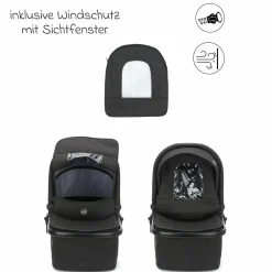 3-1 Kombi-Kinderwagen-Set Fill Jaguar mit Sportsitz, Babywanne & Matratze, Babyschale, Wickeltasche & Wickelauflage, Getränkehalter, Regen- & Insektenschutz - Dunkelgrau Melange