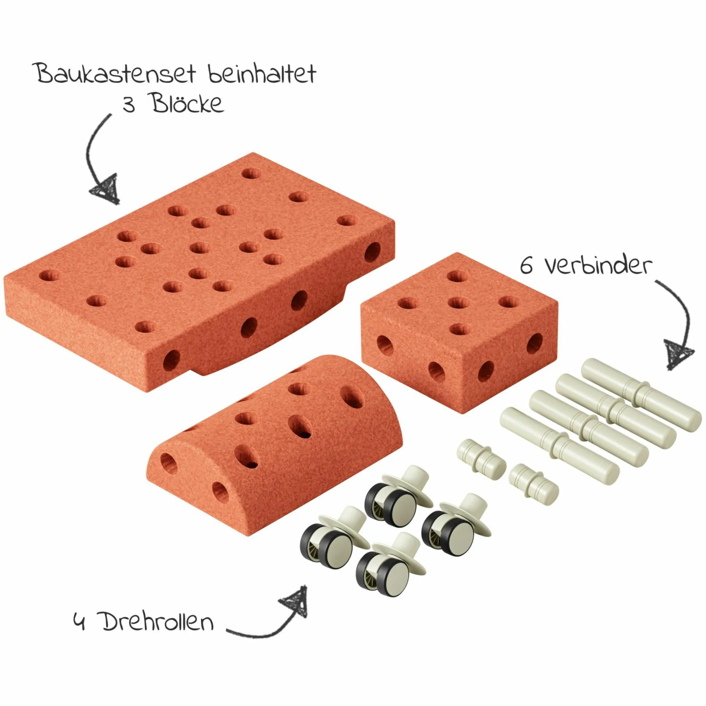 14 tlg. Baukasten Starter-Set Modu Playsystem Curiosity von 0 - 6 Jahre - Burnt Orange / Dusty Green