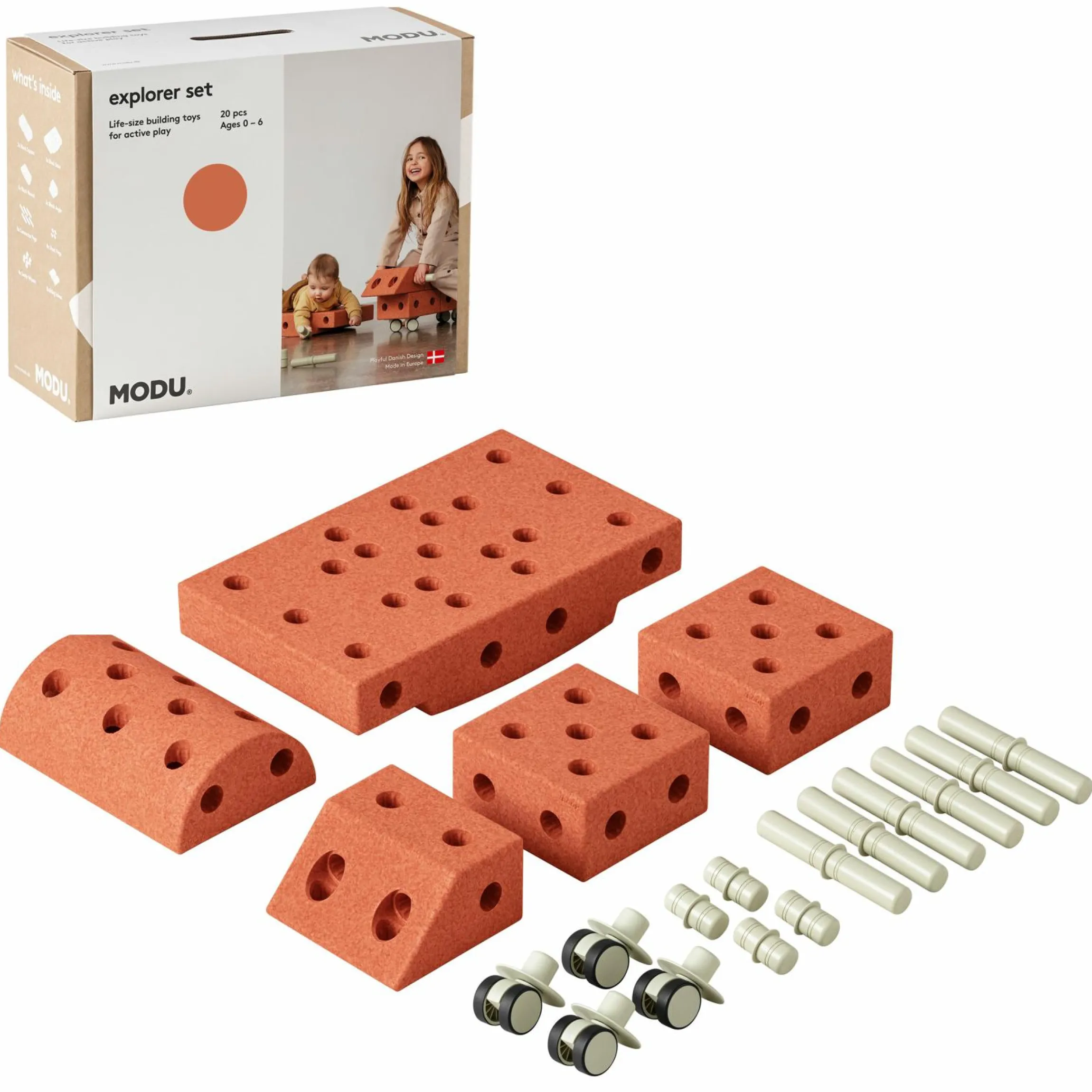 20 tlg. Baukasten Starter-Setset Modu Playsystem Explorer von 0 - 6 Jahre - Burnt Orange / Dusty Green