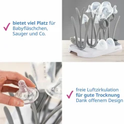 Abtropfgestell / Trockenständer für Babyflaschen - Grau Weiß