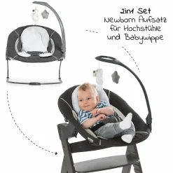 Alpha Charcoal Selectline Newborn Set Deluxe - 4-tlg. Hochstuhl + 2in1 Neugeborenenaufsatz (verstellbar) + Sitzpolster