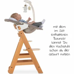Alpha Move Natur Newborn Set - 5-tlg. Hochstuhl + Aufsatz & Wippe Deluxe, Essbrett, Sitzkissen - Sand