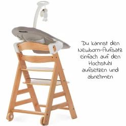 Alpha Move Natur Newborn Set - 5-tlg. Hochstuhl + Aufsatz & Wippe Deluxe, Essbrett, Sitzkissen - Sand