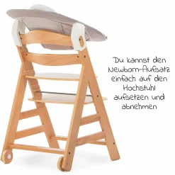 Alpha Move Natur Newborn Set - 5-tlg. Hochstuhl + Aufsatz & Wippe, Essbrett, Sitzkissen - Stretch Beige