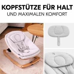 Alpha Move Natur 5-tlg. Newborn Set Eco - Hochstuhl + 2in1 Babyaufsatz & Wippe + Essbrett + Sitzkissen - Light Grey / Charcoal