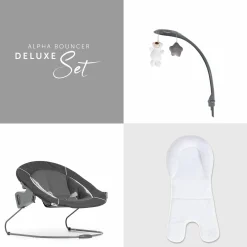 Alpha Move Natur 5-tlg. Newborn Set Deluxe - Hochstuhl + 2in1 Babyaufsatz & Wippe + Essbrett + Sitzkissen - Melange Grey