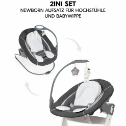 Alpha Move Natur 5-tlg. Newborn Set Deluxe - Hochstuhl + 2in1 Babyaufsatz & Wippe + Essbrett + Sitzkissen - Melange Grey