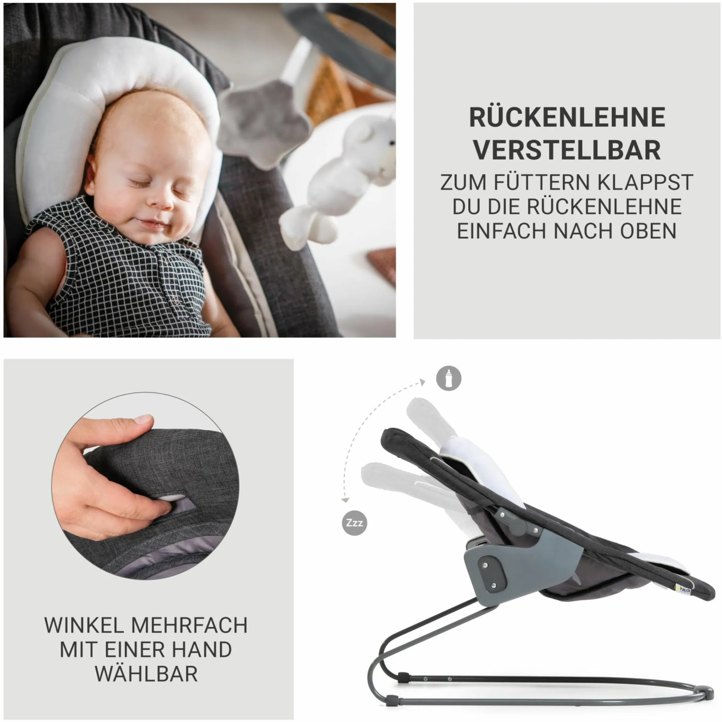 Alpha Move Natur 5-tlg. Newborn Set Deluxe - Hochstuhl + 2in1 Babyaufsatz & Wippe + Essbrett + Sitzkissen - Melange Grey