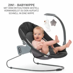 Alpha Move Natur 5-tlg. Newborn Set Deluxe - Hochstuhl + 2in1 Babyaufsatz & Wippe + Essbrett + Sitzkissen - Melange Grey