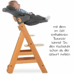 Alpha Move Natur 5-tlg. Newborn Set - Hochstuhl + 2in1 Neugeborenen-Aufsatz & Wippe + Essbrett + Hochstuhlauflage - Jersey Charcoal