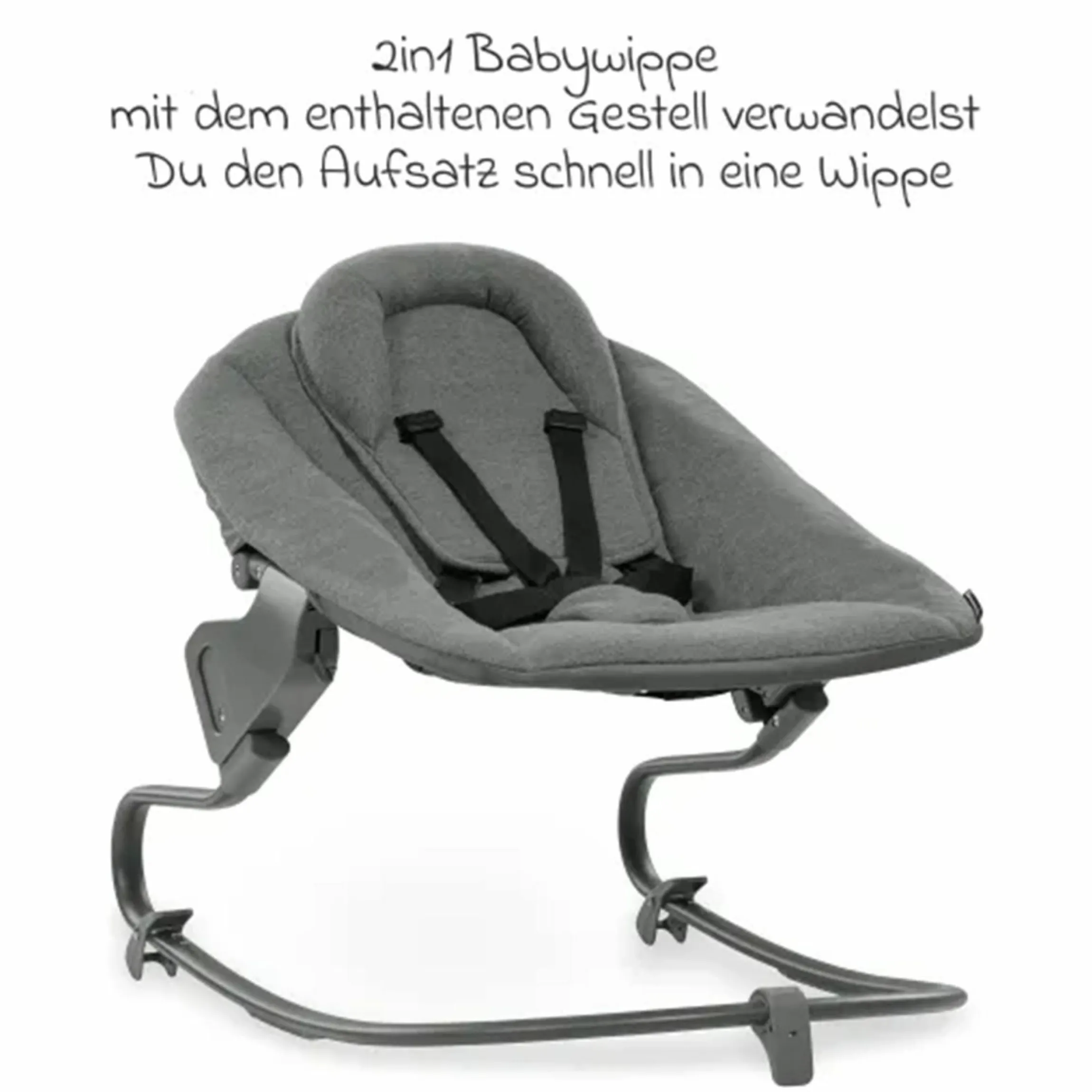 Alpha Move Natur 5-tlg. Newborn Set - Hochstuhl + 2in1 Neugeborenen-Aufsatz & Wippe + Essbrett + Hochstuhlauflage - Jersey Charcoal