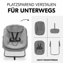 Alpha Move Natur 5-tlg. Newborn Set Hochstuhl + 2in1 Babyaufsatz & Wippe + Essbrett + Sitzkissen - Dark Grey Melange