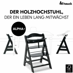 Alpha Plus Black 4-tlg. Newborn Set - Hochstuhl + 2in1 Babyaufsatz & Wippe + Sitzkissen - Stretch Grey