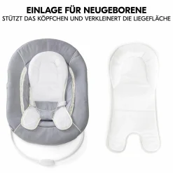 Alpha Plus Black 4-tlg. Newborn Set - Hochstuhl + 2in1 Babyaufsatz & Wippe + Sitzkissen - Stretch Grey