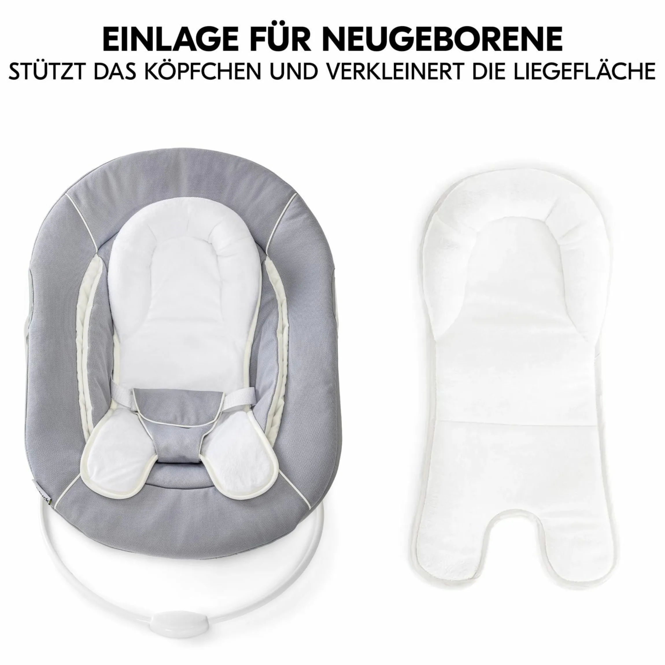 Alpha Plus Black 4-tlg. Newborn Set - Hochstuhl + 2in1 Babyaufsatz & Wippe + Sitzkissen - Stretch Grey