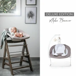 Alpha Plus Black 4-tlg. Newborn Set Deluxe - Hochstuhl + 2in1 Babyaufsatz & Wippe + Sitzkissen - Sand