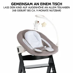 Alpha Plus Black 4-tlg. Newborn Set Deluxe - Hochstuhl + 2in1 Babyaufsatz & Wippe + Sitzkissen - Sand