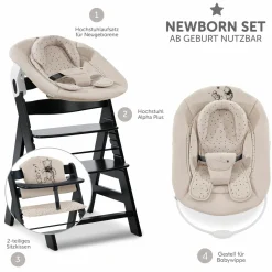 Alpha Plus Black 4-tlg. Newborn Set Disney - Hochstuhl + 2in1 Babyaufsatz & Wippe + Sitzkissen - Winnie Pooh