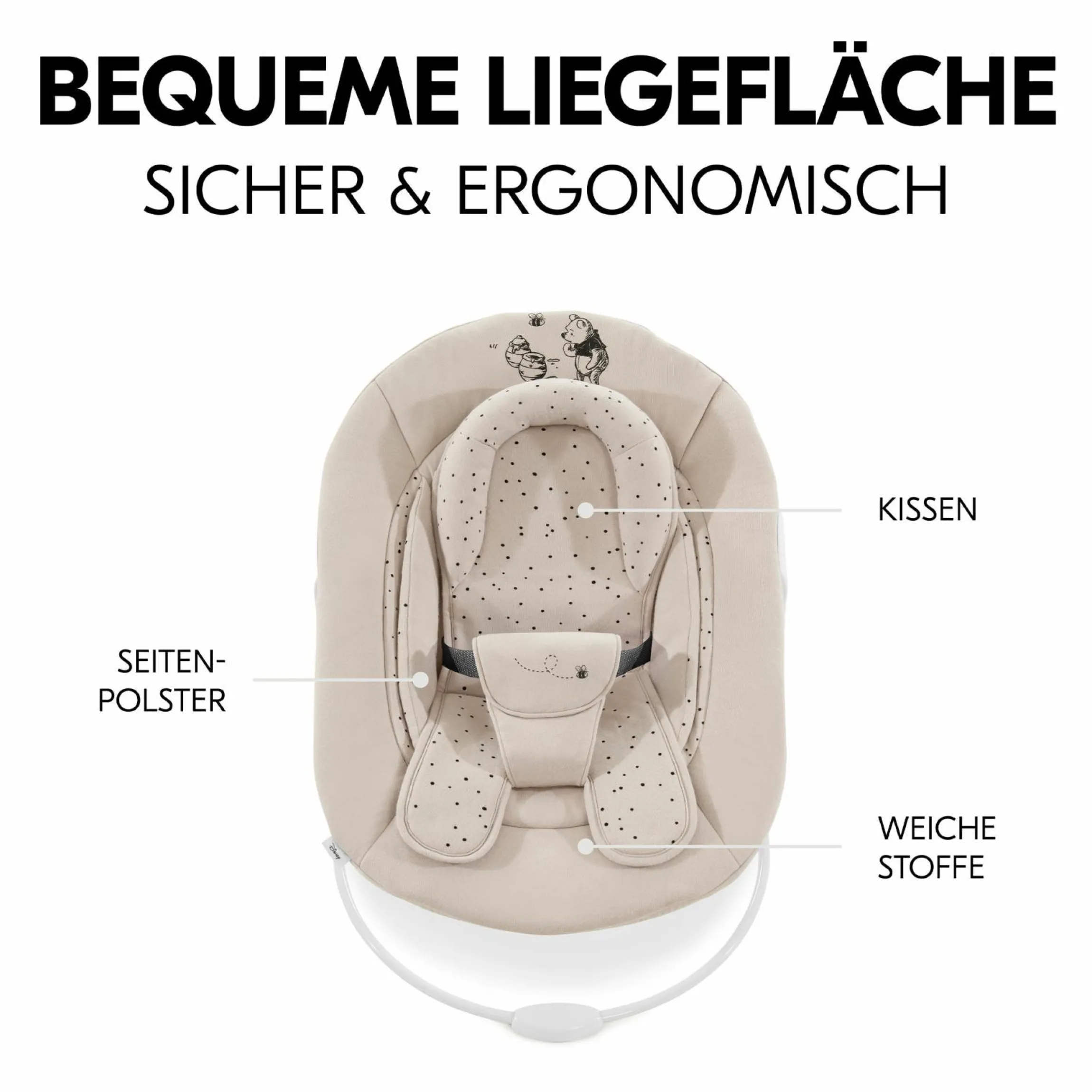 Alpha Plus Black 4-tlg. Newborn Set Disney - Hochstuhl + 2in1 Babyaufsatz & Wippe + Sitzkissen - Winnie Pooh