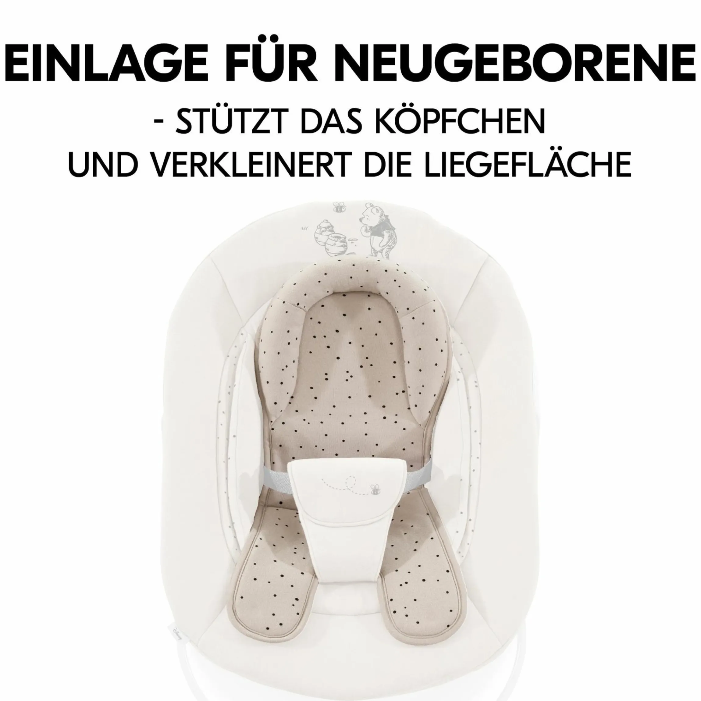 Alpha Plus Black 4-tlg. Newborn Set Disney - Hochstuhl + 2in1 Babyaufsatz & Wippe + Sitzkissen - Winnie Pooh