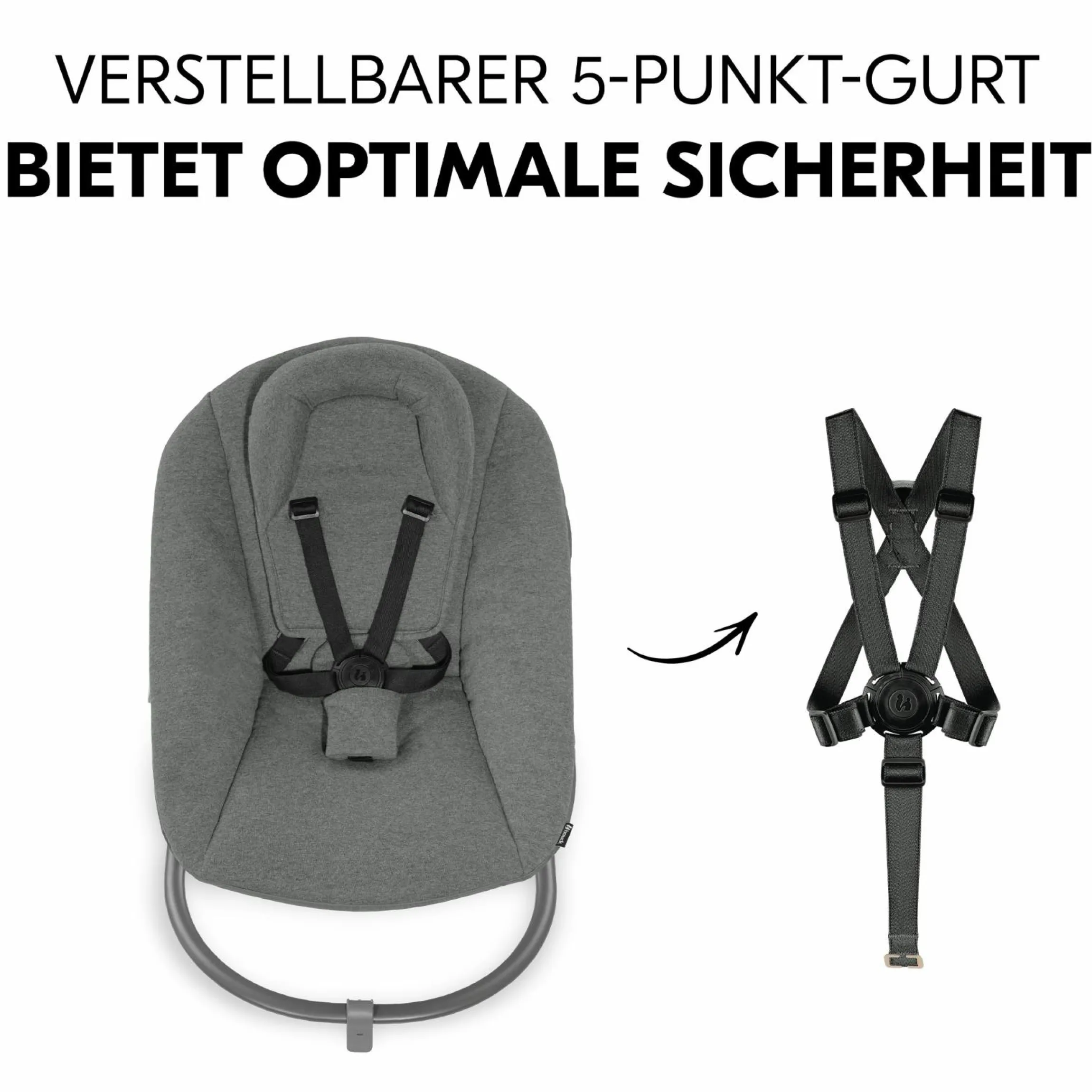 Alpha Plus Black 4-tlg. Newborn Set Premium - Hochstuhl + 2in1 Babyaufsatz & Wippe + Sitzkissen - Dark Grey