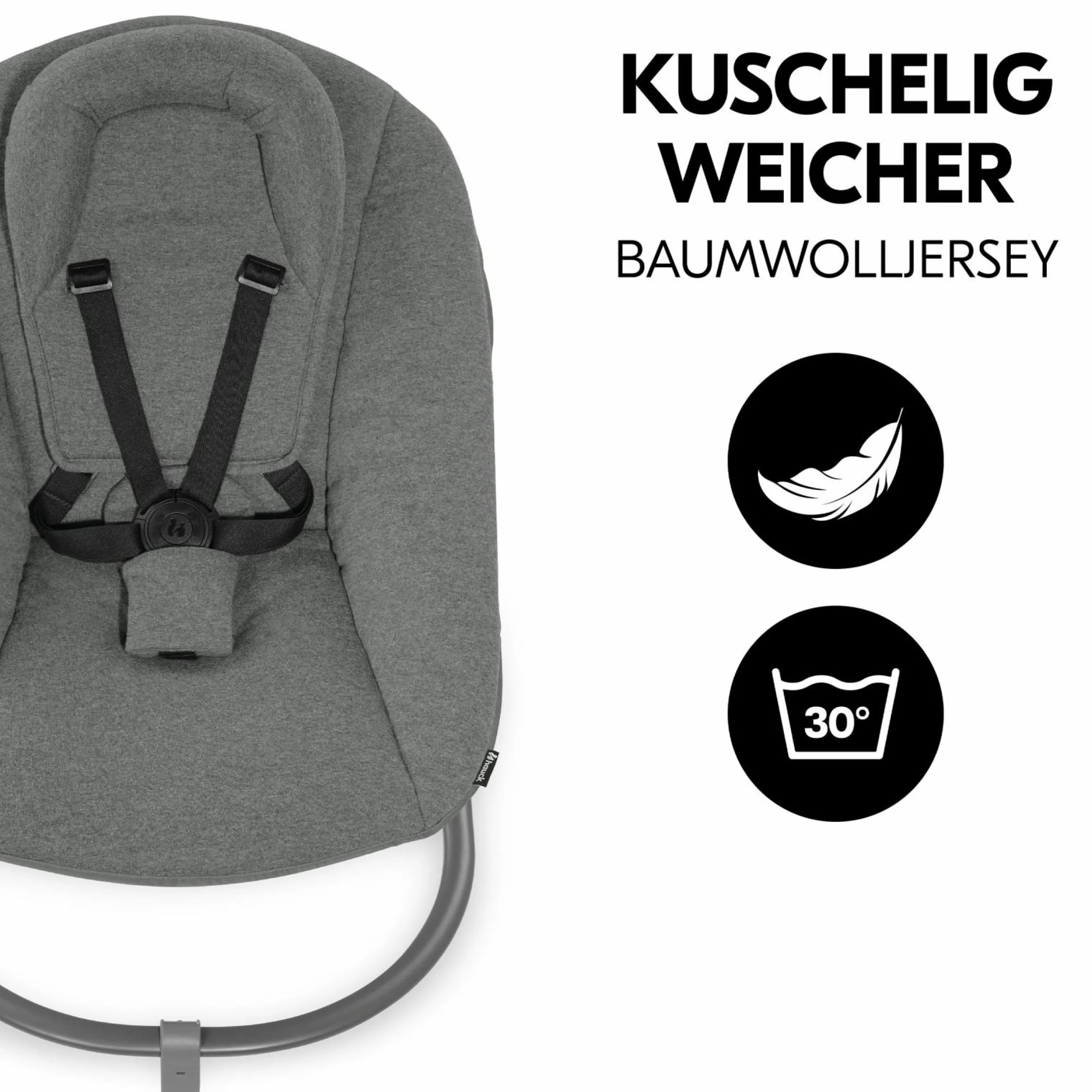 Alpha Plus Black 4-tlg. Newborn Set Premium - Hochstuhl + 2in1 Babyaufsatz & Wippe + Sitzkissen - Dark Grey