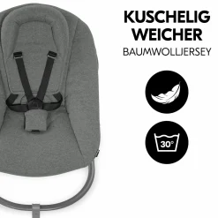 Alpha Plus Cork 4-tlg. Newborn Set - Hochstuhl + 2in1 Babyaufsatz & Wippe Premium + Sitzkissen - Dark Grey