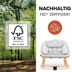 Alpha Plus Creme 4-tlg. Newborn Set Eco - Hochstuhl + 2in1 Babyaufsatz & Wippe + Sitzkissen - Light Grey / Charcoal