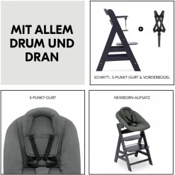 Alpha Plus Dark Grey Newborn Set - Hochstuhl + Neugeborenenaufsatz