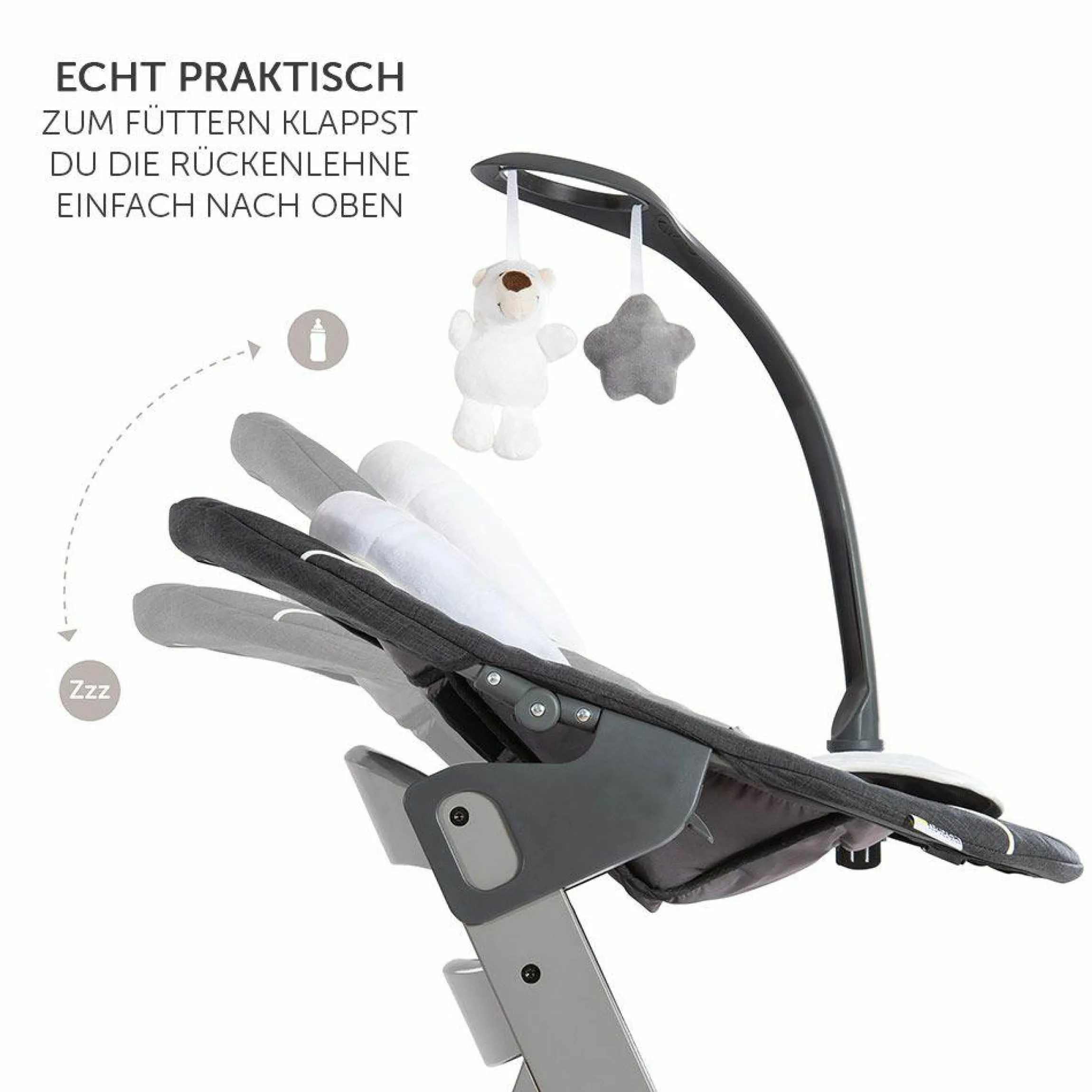 Alpha Plus Grau Newborn Set Deluxe - 4-tlg. Hochstuhl + 2in1 Neugeboreneneinsatz (verstellbar) + Sitzpolster