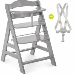 Alpha Plus Grau Newborn Set Deluxe - 4-tlg. Hochstuhl + 2in1 Neugeboreneneinsatz (verstellbar) + Sitzpolster