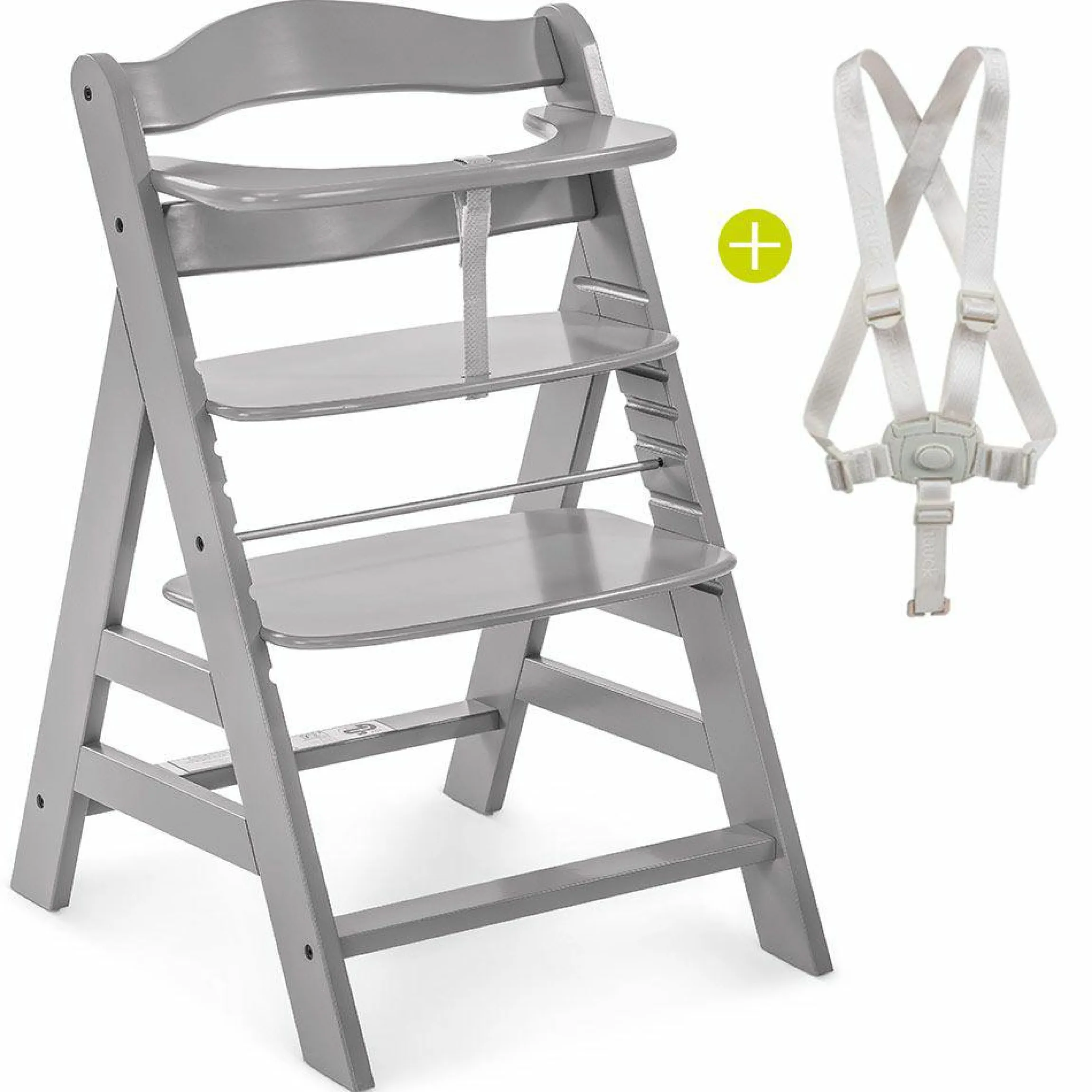 Alpha Plus Grau Newborn Set Deluxe - 4-tlg. Hochstuhl + 2in1 Neugeboreneneinsatz (verstellbar) + Sitzpolster