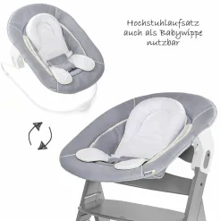 Alpha Plus Grey Newborn Set - 4-tlg. Hochstuhl + Neugeboreneneinsatz & Wippe Stretch Grey + Sitzpolster