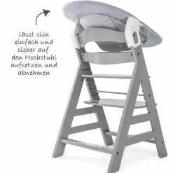 Alpha Plus Grey Newborn Set - 4-tlg. Hochstuhl + Neugeboreneneinsatz & Wippe Stretch Grey + Sitzpolster
